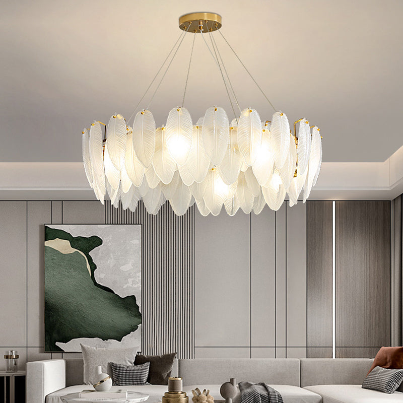 Glass Feather Pendant Light Fixtures Modern Dining Room Hanging Chandelier Light