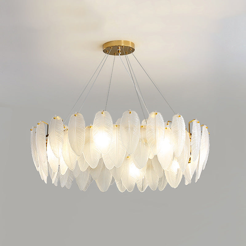 Glass Feather Pendant Light Fixtures Modern Dining Room Hanging Chandelier Light