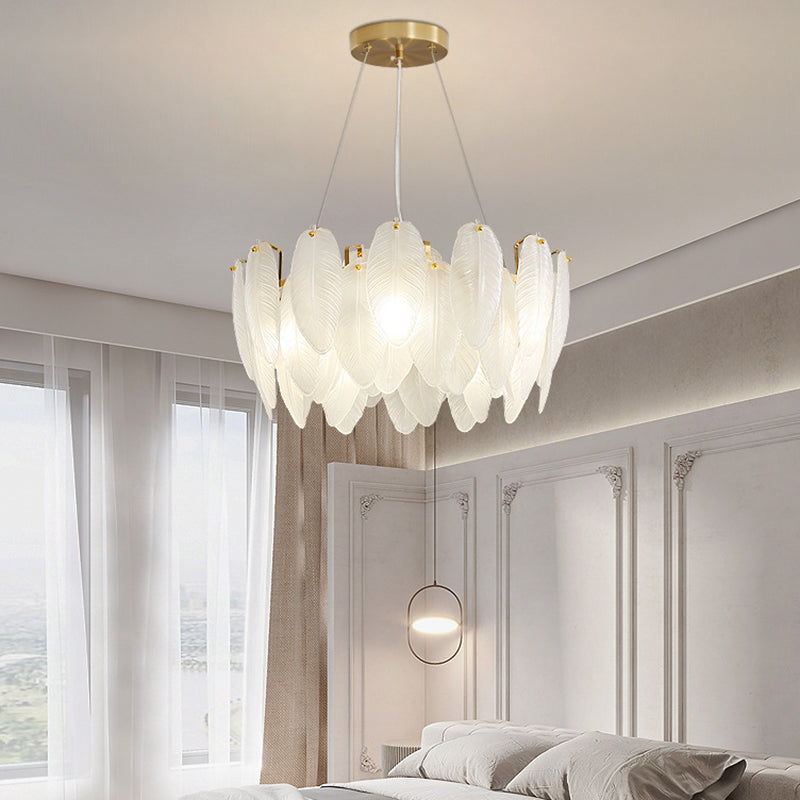 Glass Feather Pendant Light Fixtures Modern Dining Room Hanging Chandelier Light