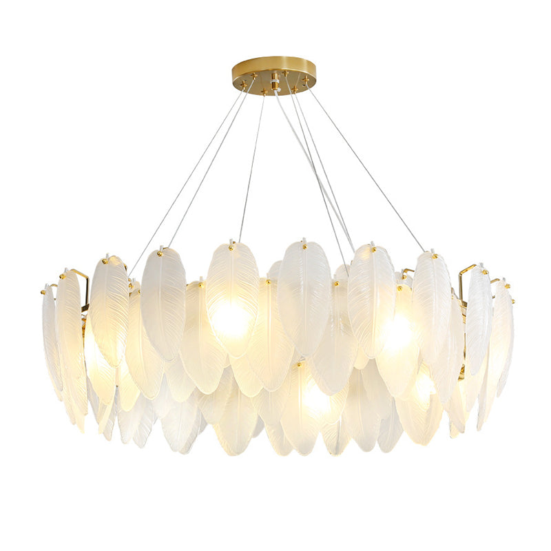 Glass Feather Pendant Light Fixtures Modern Dining Room Hanging Chandelier Light