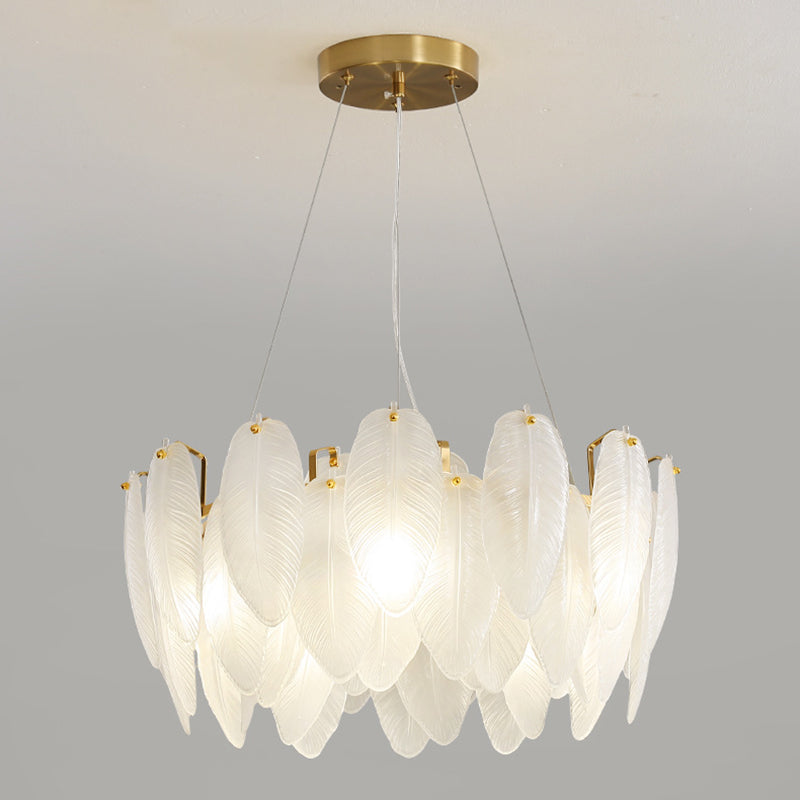 Glass Feather Pendant Light Fixtures Modern Dining Room Hanging Chandelier Light