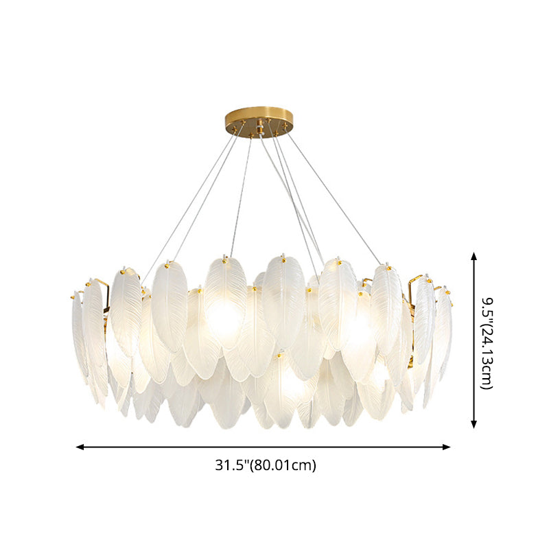 Glass Feather Pendant Light Fixtures Modern Dining Room Hanging Chandelier Light