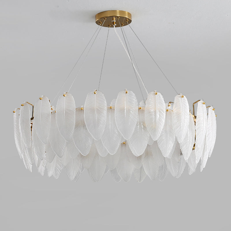 Glass Feather Pendant Light Fixtures Modern Dining Room Hanging Chandelier Light