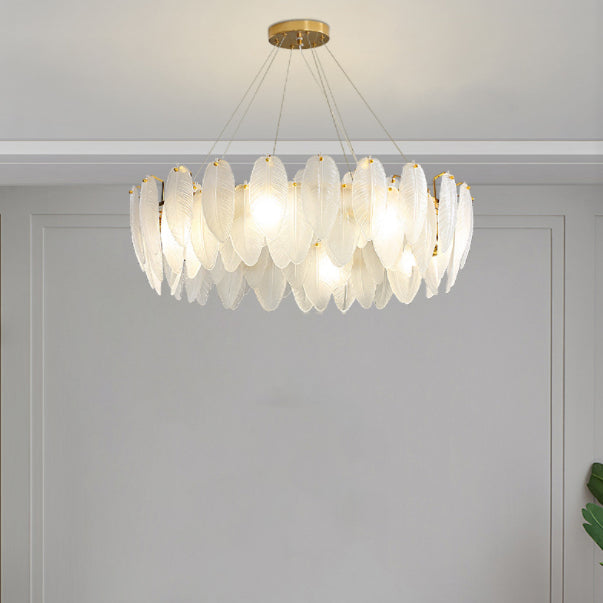 Glass Feather Pendant Light Fixtures Modern Dining Room Hanging Chandelier Light