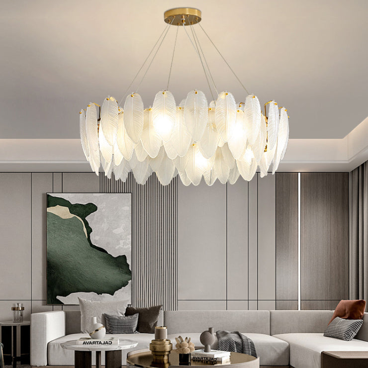 Glass Feather Pendant Light Fixtures Modern Dining Room Hanging Chandelier Light