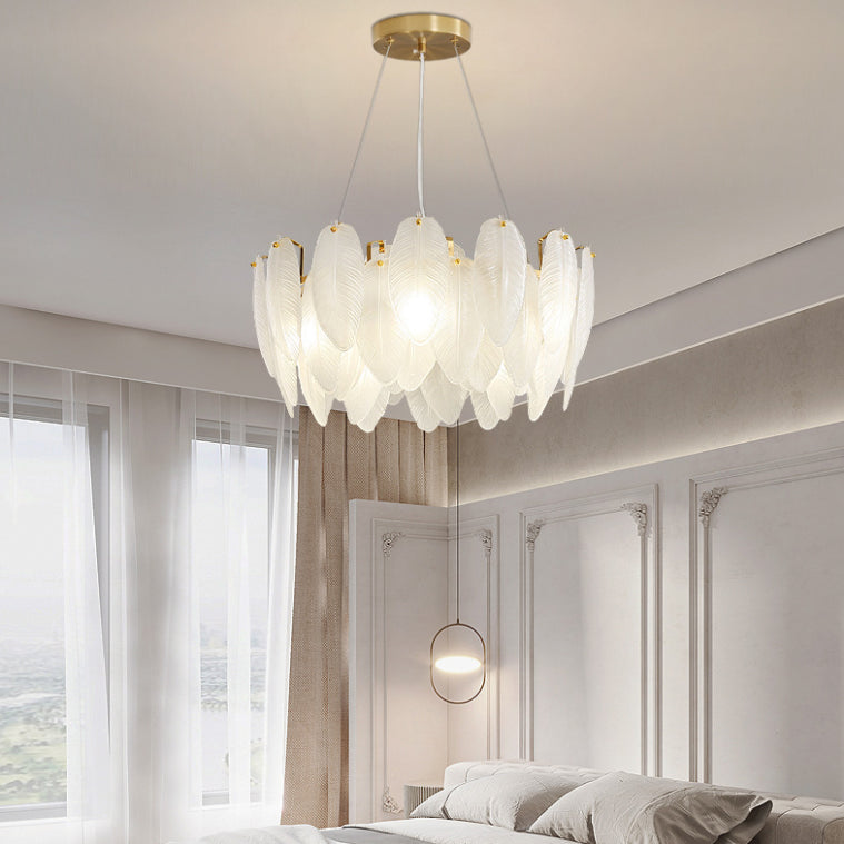 Glass Feather Pendant Light Fixtures Modern Dining Room Hanging Chandelier Light