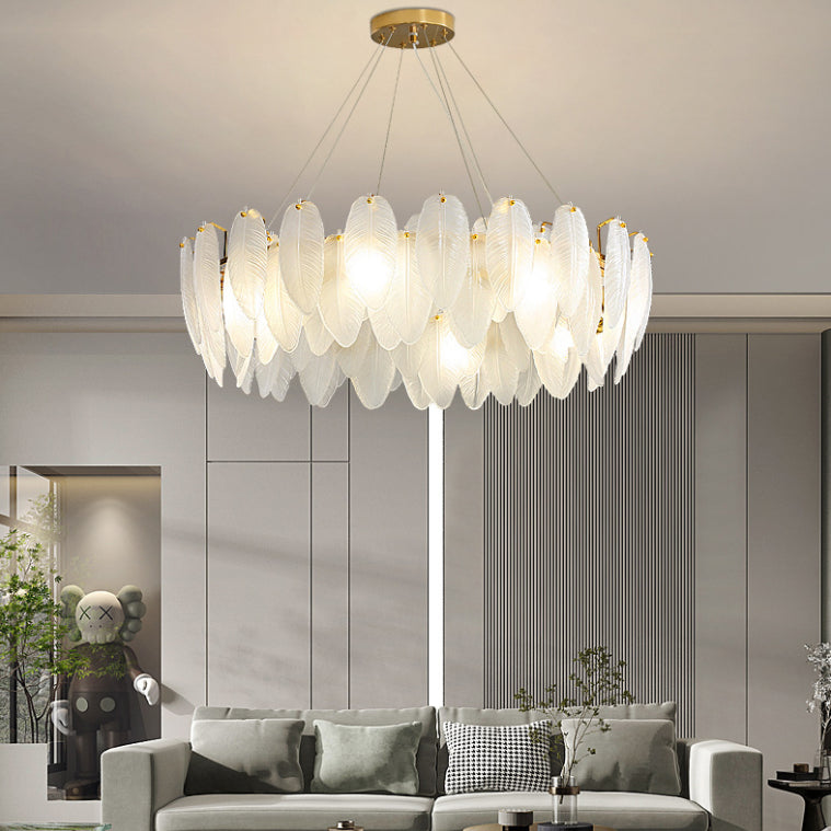 Glass Feather Pendant Light Fixtures Modern Dining Room Hanging Chandelier Light