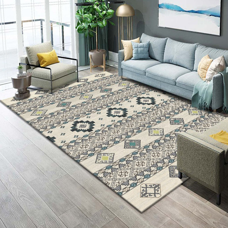 Multicolor Shabby Chic Rug Polyester Tribal Print Area Rug Stain Resistant Carpet for Living Room