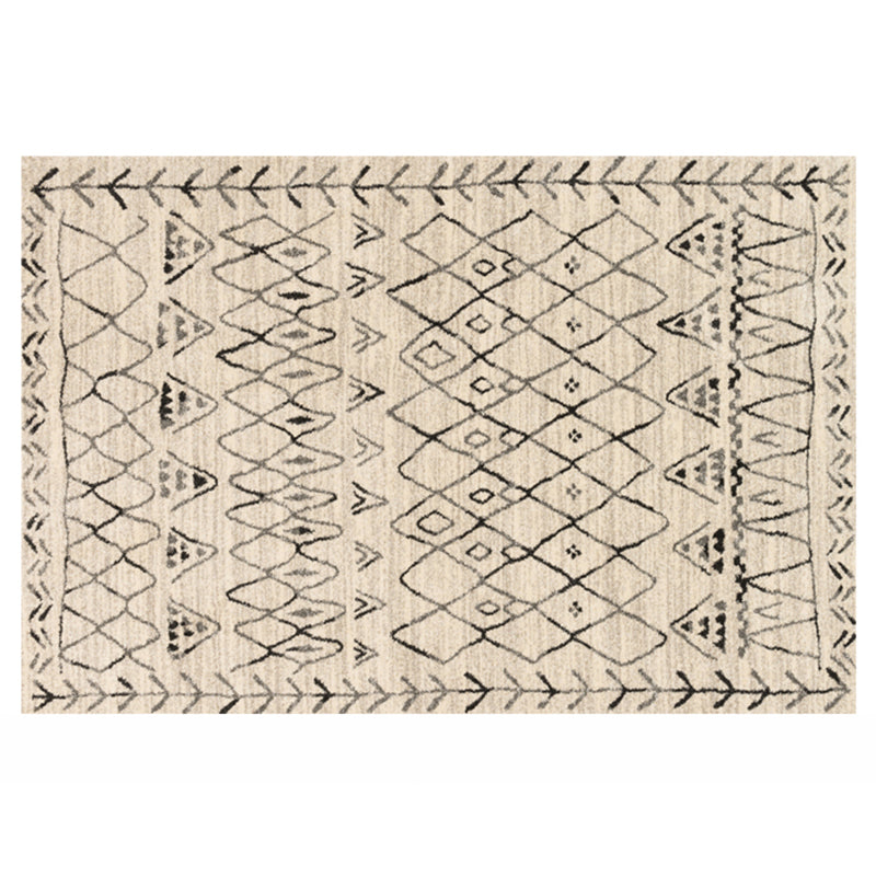 Simple Solid Color Bohemian Rug Polyester Tribal Pattern Area Rug Stain Resistant Carpet for Bedroom