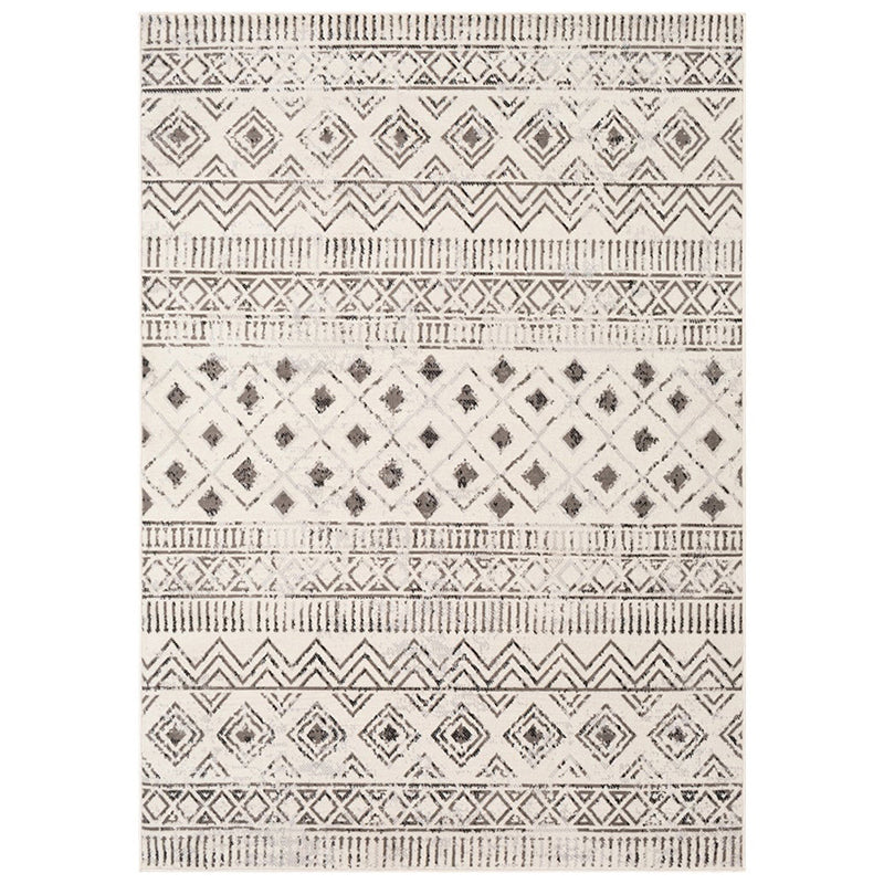 White Tone Shabby Chic Indoor Rug Polyester Tribal Print Carpet Easy Care Rug for Home Decoration