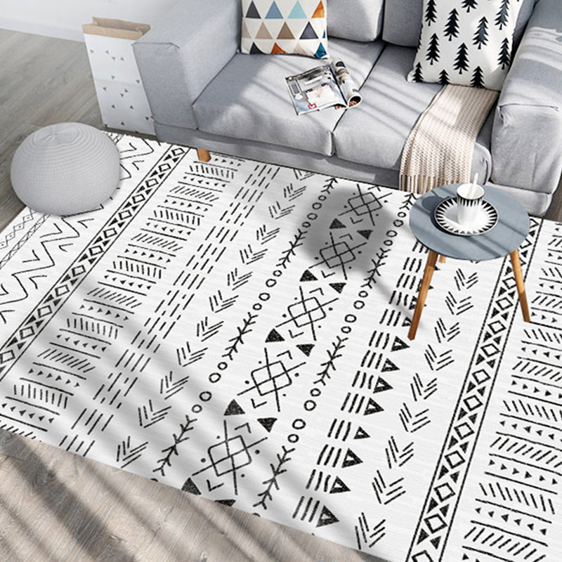 White Tone Home Decor Carpet Boho-Chic Tribal Print Area Rug Polyester with Non-Slip Backing Rug