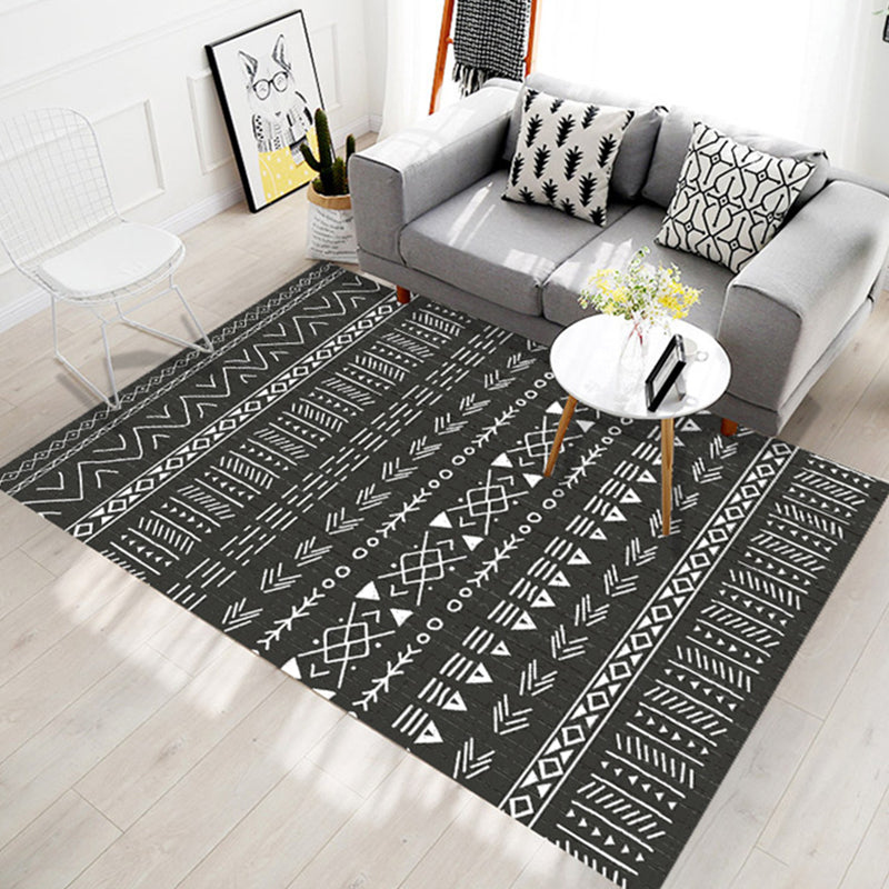 White Tone Home Decor Carpet Boho-Chic Tribal Print Area Rug Polyester with Non-Slip Backing Rug