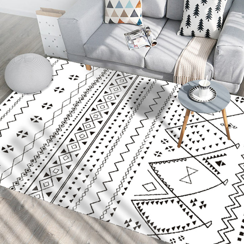 Tone blanc décor à la maison Carpet Boho-Chic Tribal Print Area Polyester Polyester avec tapis de support sans glissement