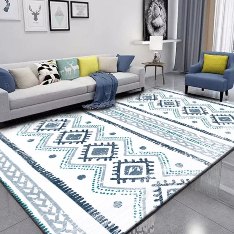 White Tone Home Decor Carpet Boho-Chic Tribal Print Area Rug Polyester with Non-Slip Backing Rug