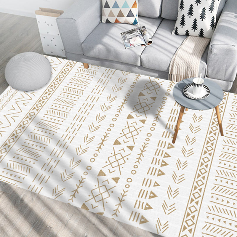 White Tone Home Decor Carpet Boho-Chic Tribal Print Area Rug Polyester with Non-Slip Backing Rug