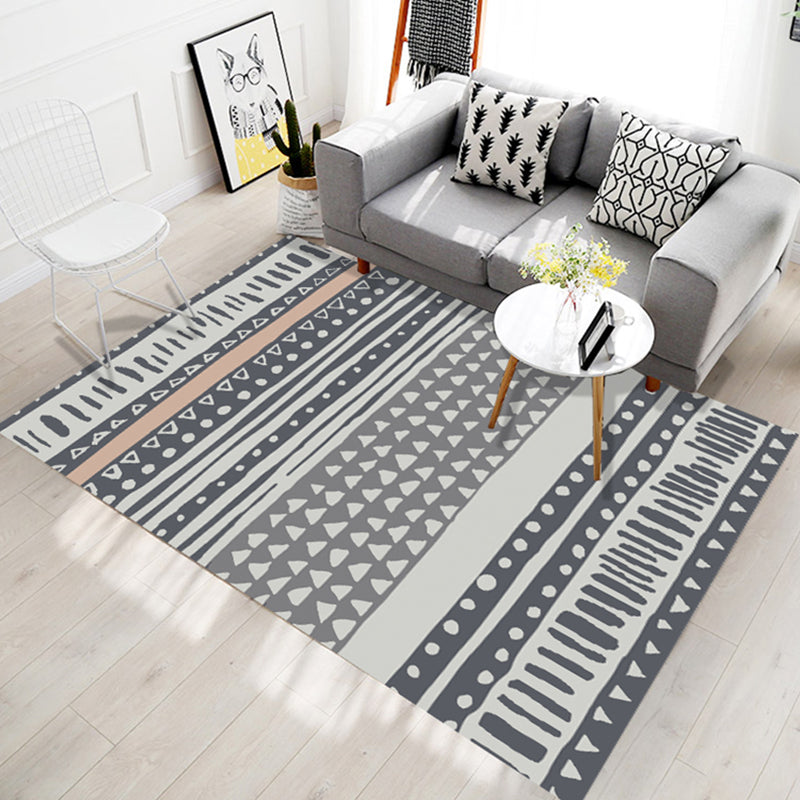 White Tone Home Decor Carpet Boho-Chic Tribal Print Area Rug Polyester with Non-Slip Backing Rug