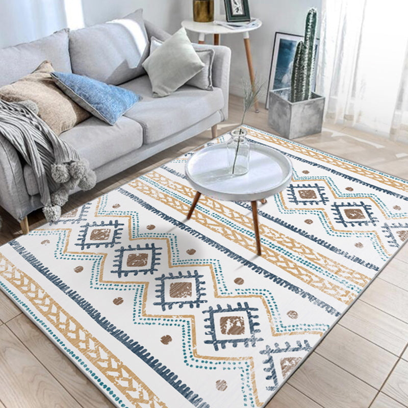 Tone blanc décor à la maison Carpet Boho-Chic Tribal Print Area Polyester Polyester avec tapis de support sans glissement