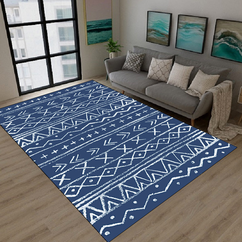 Solid Color Ethnic Print Rug Polyester Bohemian Carpet Non-Slip Backing Indoor Rug for Home Decora