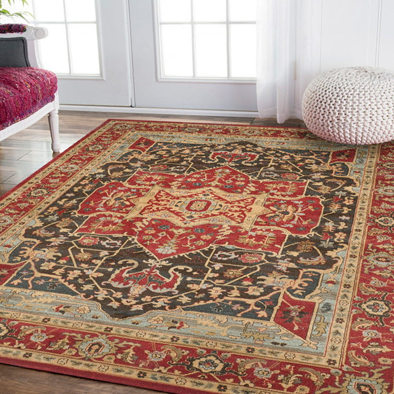 Persian Medallion Printed Rug Color Mixed Polyester Area Carpet Non-Slip Backing Rug for Living Room