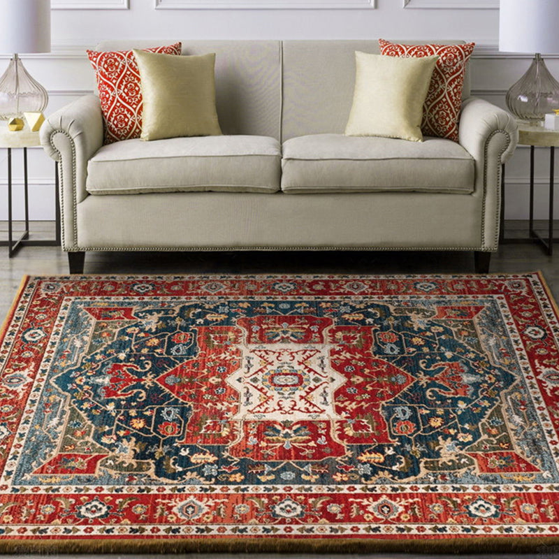 Persian Medallion Printed Rug Color Mixed Polyester Area Carpet Non-Slip Backing Rug for Living Room