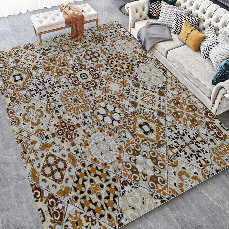 Multicolor Ethnic Print Rug Polyester Retro Carpet Anti-Slip Backing Indoor Rug for Home Decoration