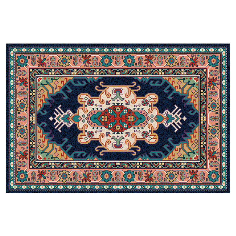 Red Tone Luxury Rug Polyester Ethnic Print Area Rug Anti-Slip Backing Carpet for Home Decoration