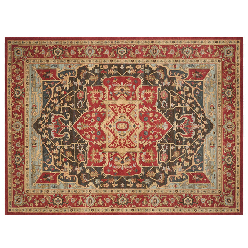 Red Tone Luxury Rug Polyester Ethnic Print Area Rug Anti-Slip Backing Carpet for Home Decoration