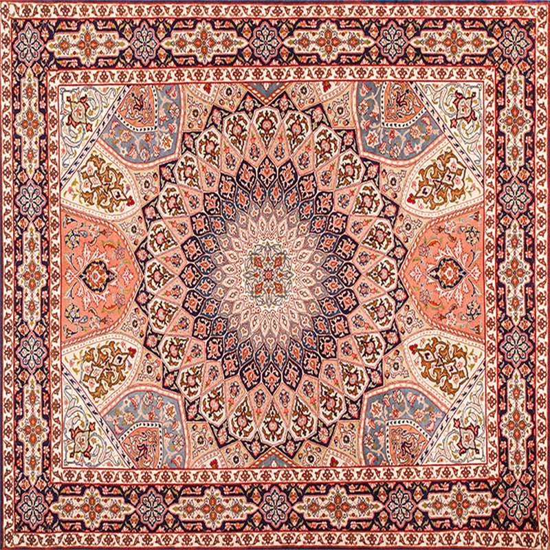 Simple Red Tone Persian Rug Polyester Spearhead Area Rug Non-Slip Backing Carpet for Living Room