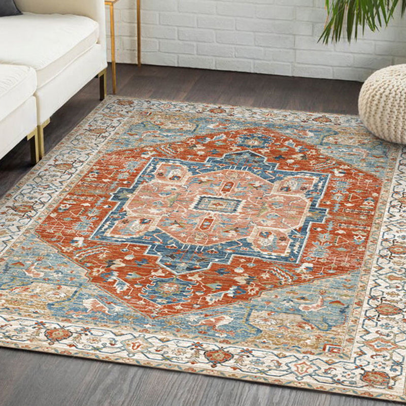 Multicolor Floral Print Rug Polyester Antique Carpet Non-Slip Backing Indoor Rug for Home Decoration