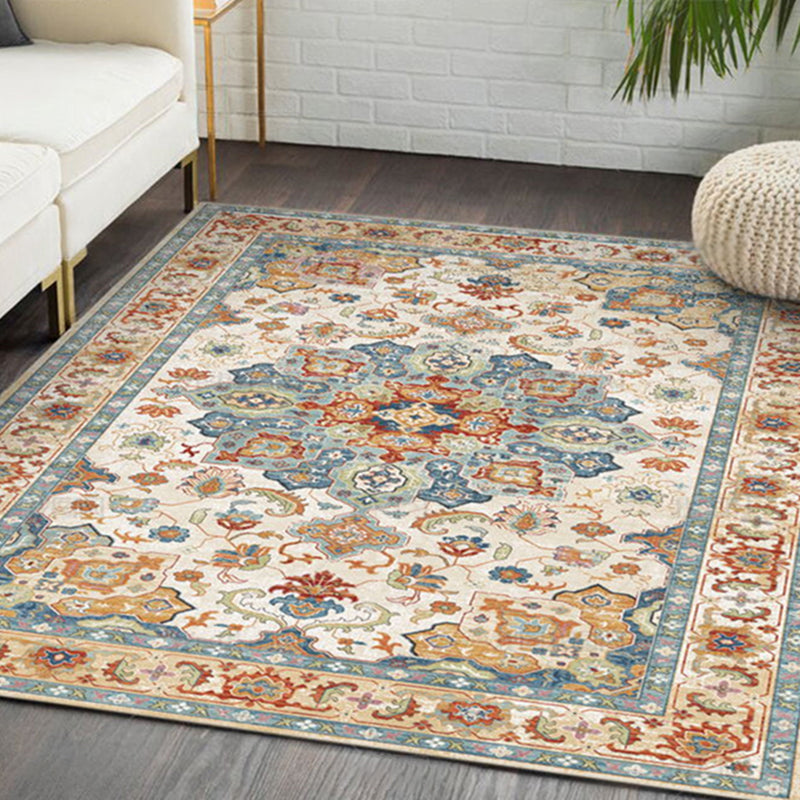 Multicolor Floral Print Rug Polyester Antique Carpet Non-Slip Backing Indoor Rug for Home Decoration