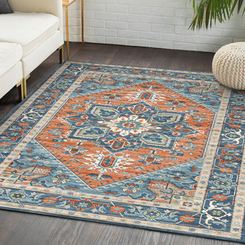 Multicolor Floral Print Rug Polyester Antique Carpet Non-Slip Backing Indoor Rug for Home Decoration