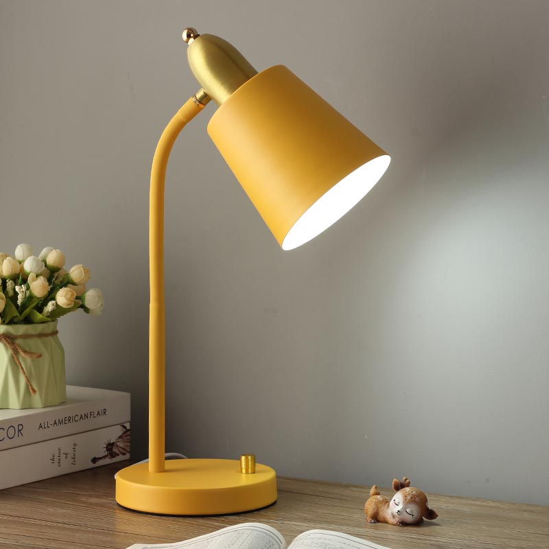 Single-Bulb Study Room Desk Lamp Macaron Style Table Light with Tapered Metal Shade