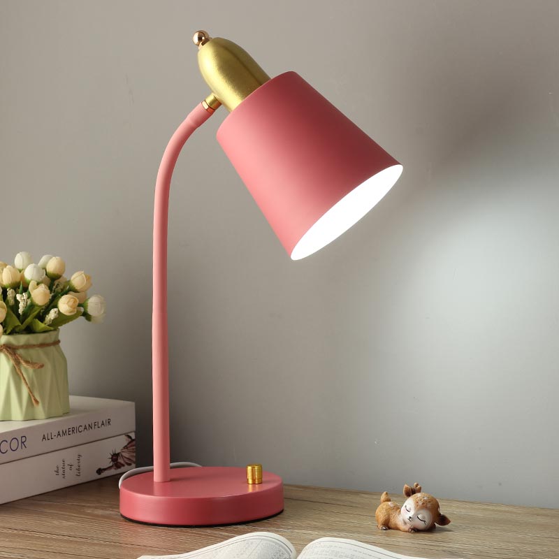 Single-Bulb Study Room Desk Lamp Macaron Style Table Light with Tapered Metal Shade