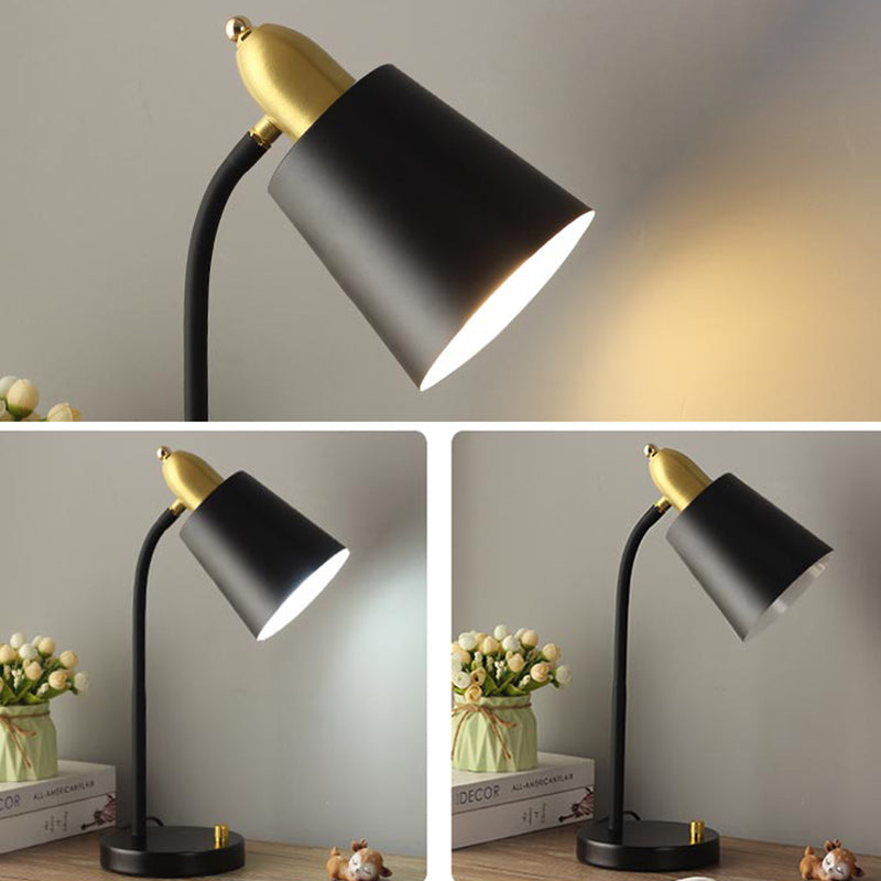 Single-Bulb Study Room Desk Lamp Macaron Style Table Light with Tapered Metal Shade