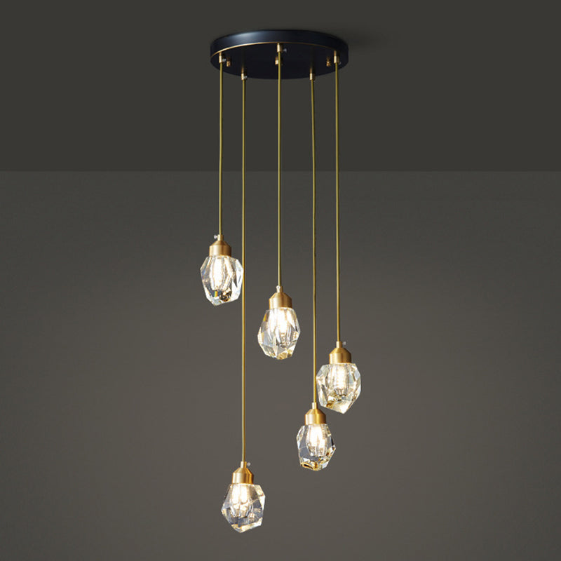 Lampe suspendue à suspension minimaliste Black-Gold en forme de gemme avec une nuance de cristal pour le restaurant