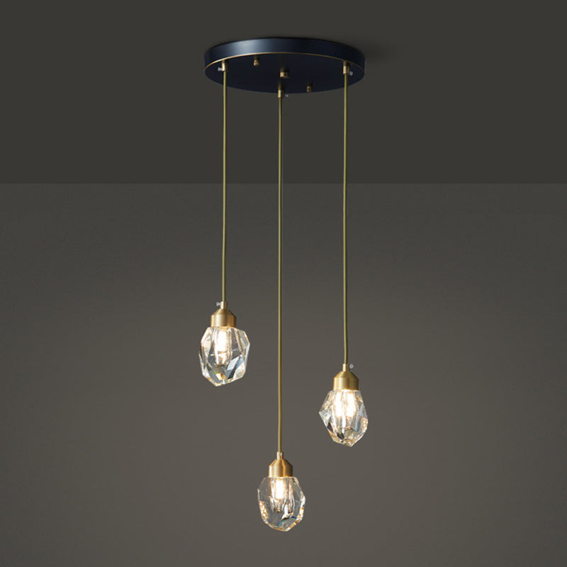 Lampe suspendue à suspension minimaliste Black-Gold en forme de gemme avec une nuance de cristal pour le restaurant