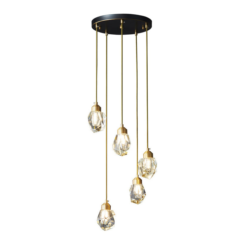 Lampe suspendue à suspension minimaliste Black-Gold en forme de gemme avec une nuance de cristal pour le restaurant