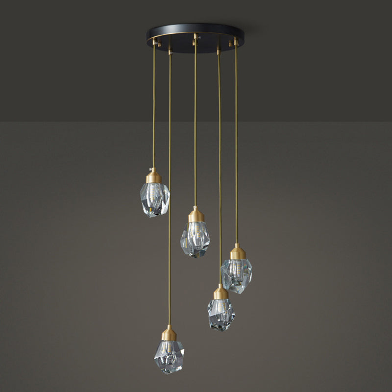 Lampe suspendue à suspension minimaliste Black-Gold en forme de gemme avec une nuance de cristal pour le restaurant