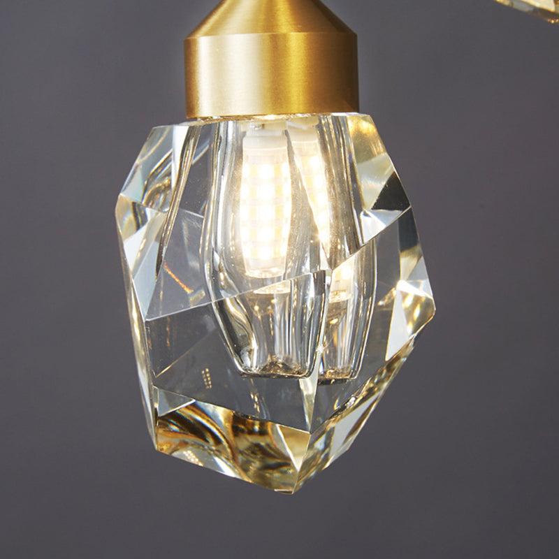 Lampe suspendue à suspension minimaliste Black-Gold en forme de gemme avec une nuance de cristal pour le restaurant