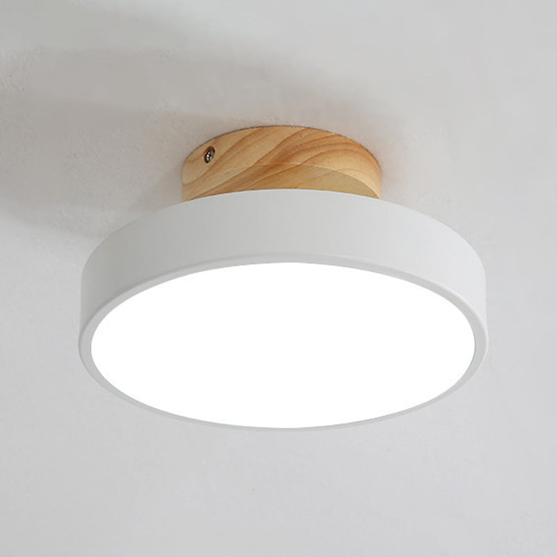 Wooden Macaron LED Ceiling Light in Modern Concise Style Wrought Iron Circular Semi Flush Mount with Acrylic Shade