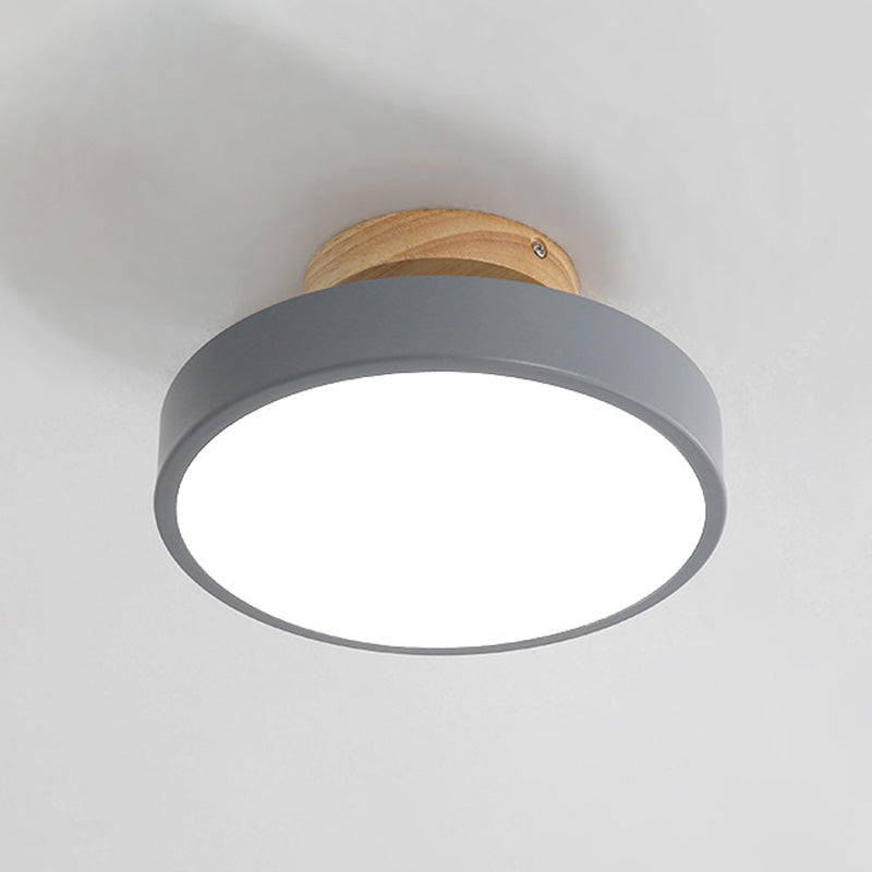 Wooden Macaron LED Ceiling Light in Modern Concise Style Wrought Iron Circular Semi Flush Mount with Acrylic Shade