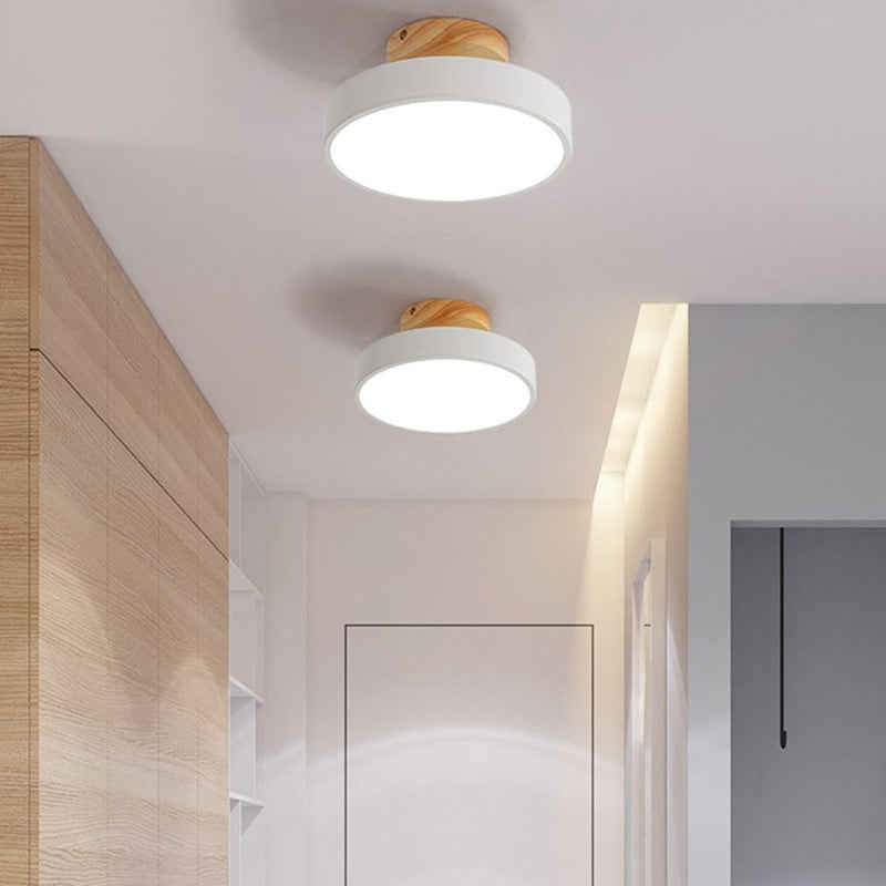 Wooden Macaron LED Ceiling Light in Modern Concise Style Wrought Iron Circular Semi Flush Mount with Acrylic Shade