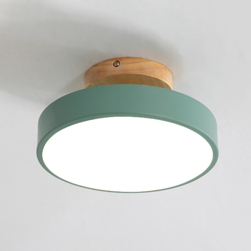 Wooden Macaron LED Ceiling Light in Modern Concise Style Wrought Iron Circular Semi Flush Mount with Acrylic Shade