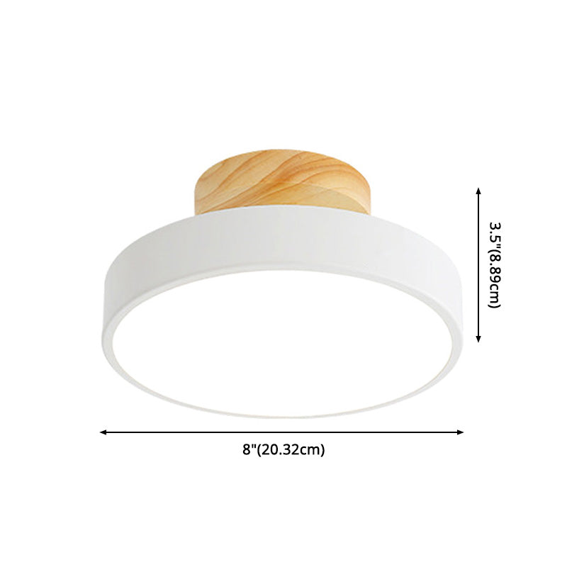 Luz de techo LED de macarrón de madera en el estilo moderno conciso de hierro forjado Circular Semi Flush Monte con sombra acrílica