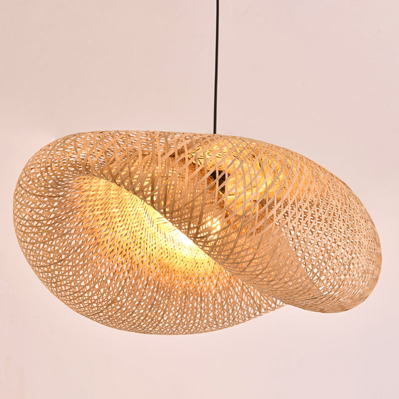 Bamboo Hat-Shaped Pendant Lighting Fixture Asia Style Ceiling Pendant Light in Beige