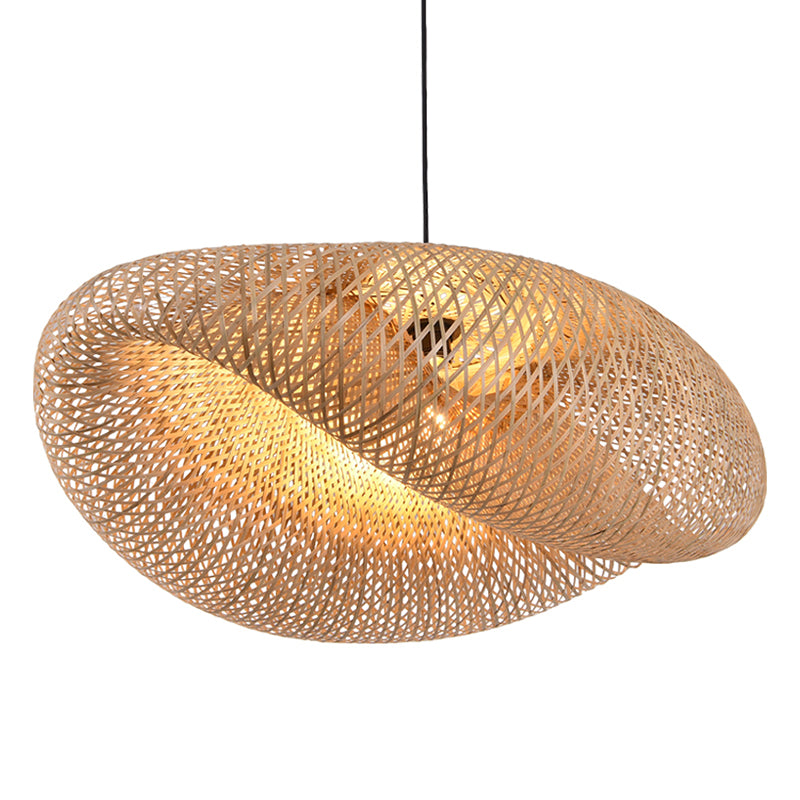 Bamboo Hat-Shaped Pendant Lighting Fixture Asia Style Ceiling Pendant Light in Beige