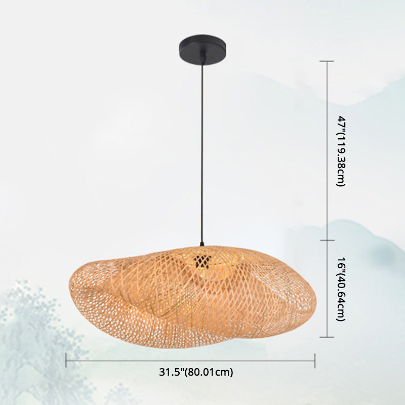 Bamboo Hat-Shaped Pendant Lighting Fixture Asia Style Ceiling Pendant Light in Beige