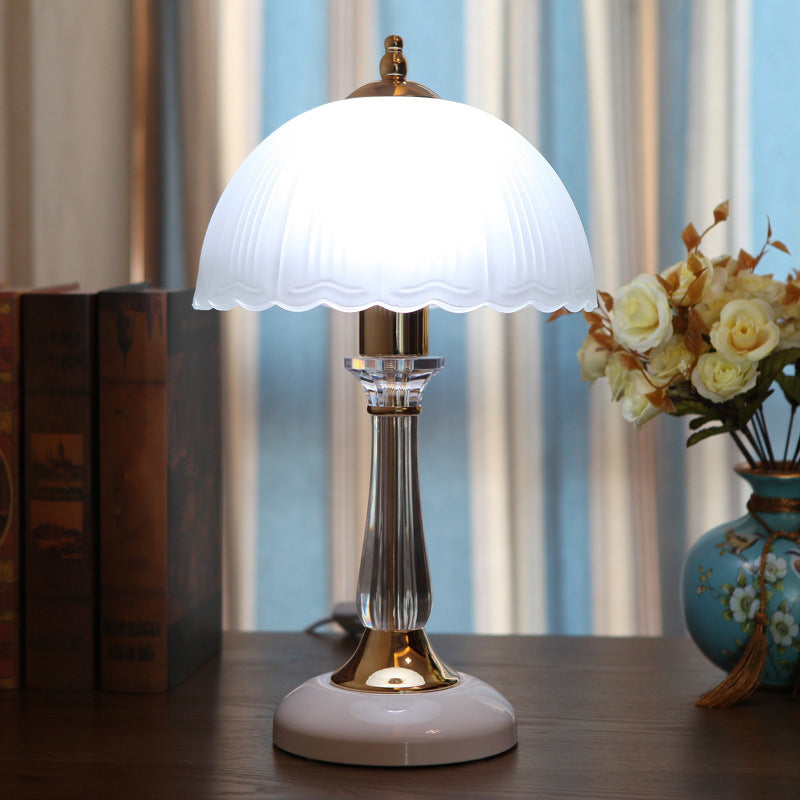 Frosted White Glass Scalloped Table Lamp Modern 1 Head Gold Night Light for Bedroom