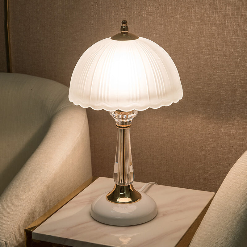 Frosted White Glass Scalloped Table Lamp Modern 1 Head Gold Night Light for Bedroom