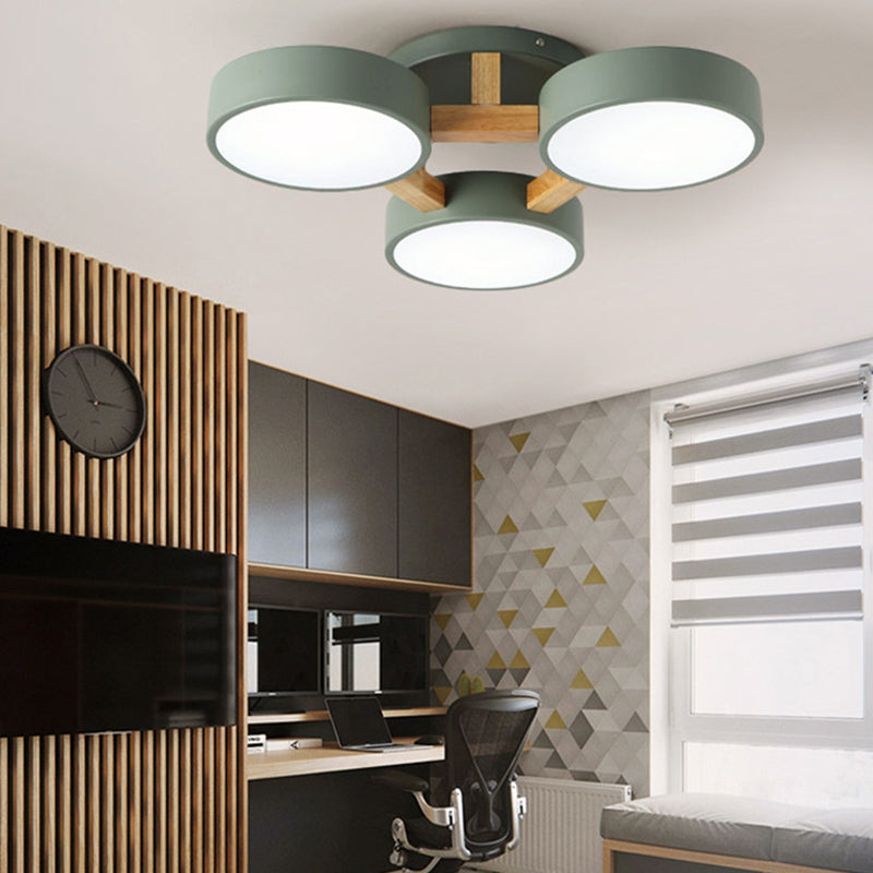 Wooden Sputnik LED Ceiling Light in Modern Singularity Wrought Iron Macaron Flush Mount with Acrylic Shade